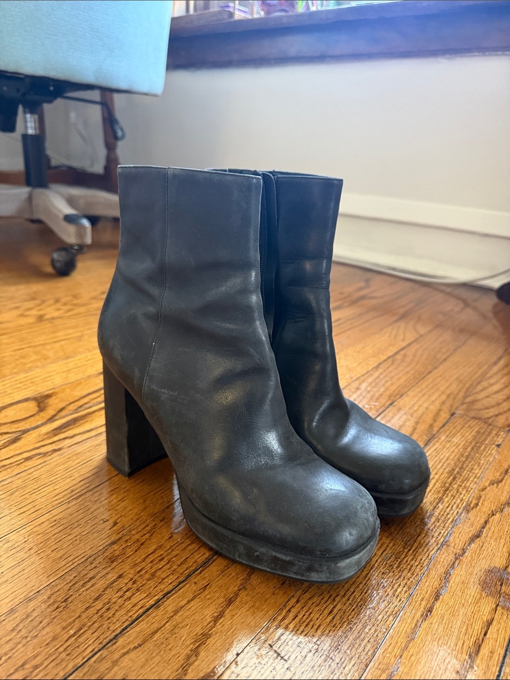 Jeffrey Campbell Matte Black Leather Women's 8 Platform Ankle Boots Block Heel